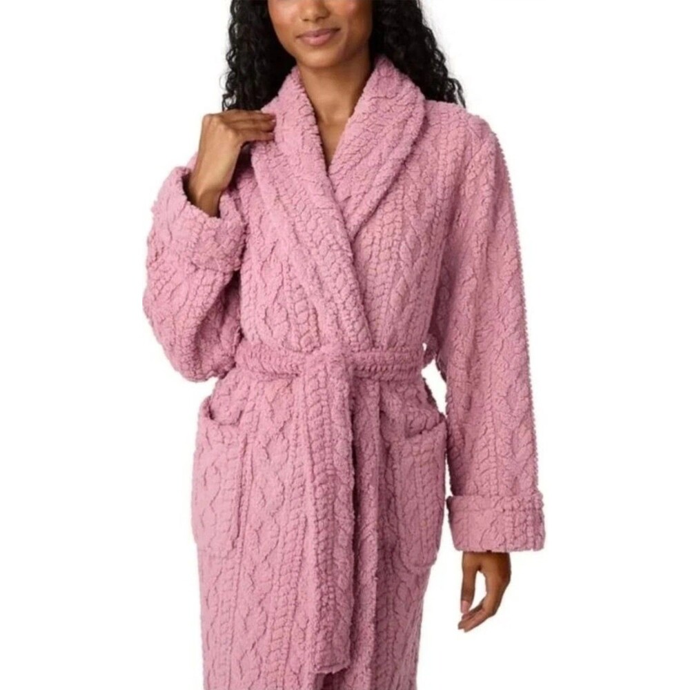 Room Service Cozy Wrap Robe Women's S In Soft Cable Knit Texture Pink  NWT D3